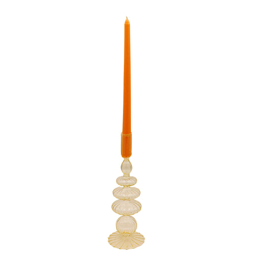 Buttercream Yellow Ribbed Glass Candle Holder
