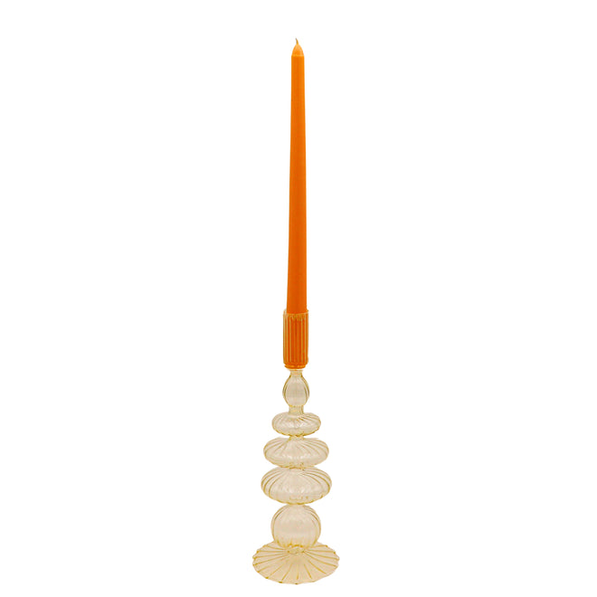Buttercream Yellow Ribbed Glass Candle Holder
