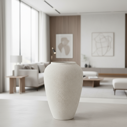 Grainy Textured Matte Black & White Metal Vase