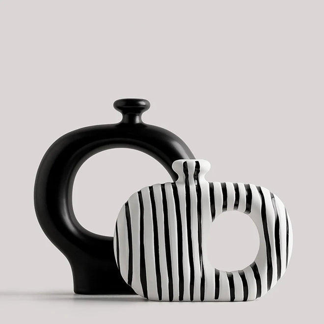 Zebra Stripes Pattern Ceramic Abstract Vase Set - The Finishing Touch Decor
