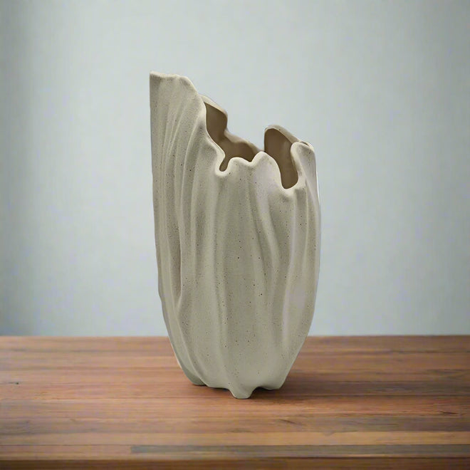 Bone Irregular Tulip Ripple Ceramic Vase - The Finishing Touch Decor