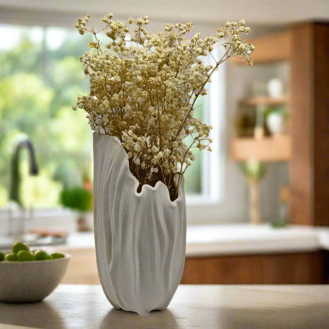 Bone Irregular Tulip Ripple Ceramic Vase - The Finishing Touch Decor