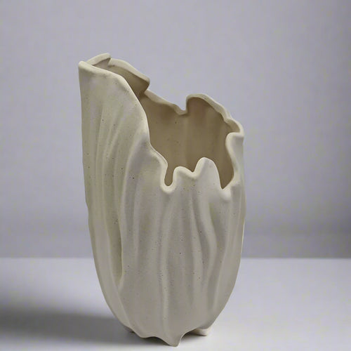 Bone Irregular Tulip Ripple Ceramic Vase - The Finishing Touch Decor