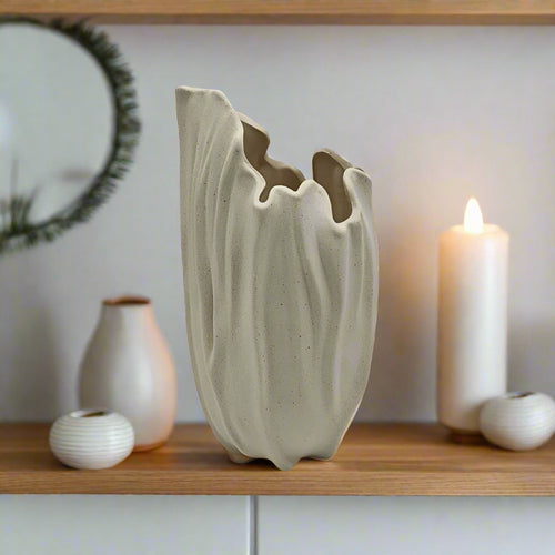 Bone Irregular Tulip Ripple Ceramic Vase - The Finishing Touch Decor