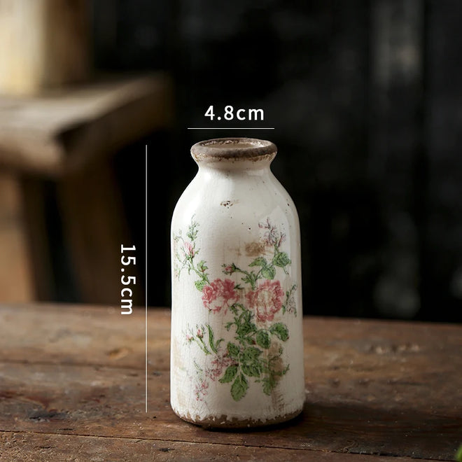 Floral Pastoral Print Porcelain Handled Pitcher Vase - The Finishing Touch Decor