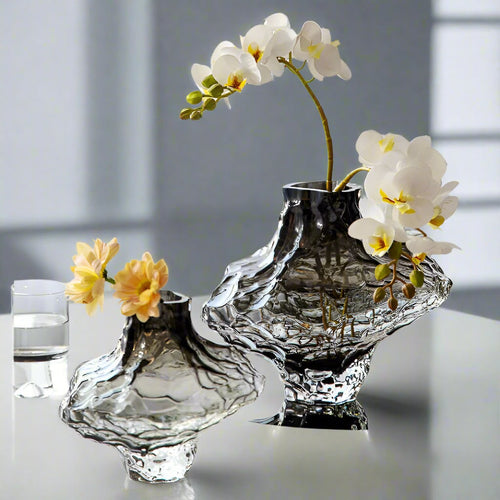 Smokey Grey Crystal Textured Modern Glass Vase - The Finishing Touch Decor