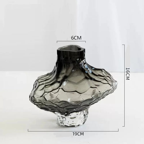 Smokey Grey Crystal Textured Modern Glass Vase - The Finishing Touch Decor