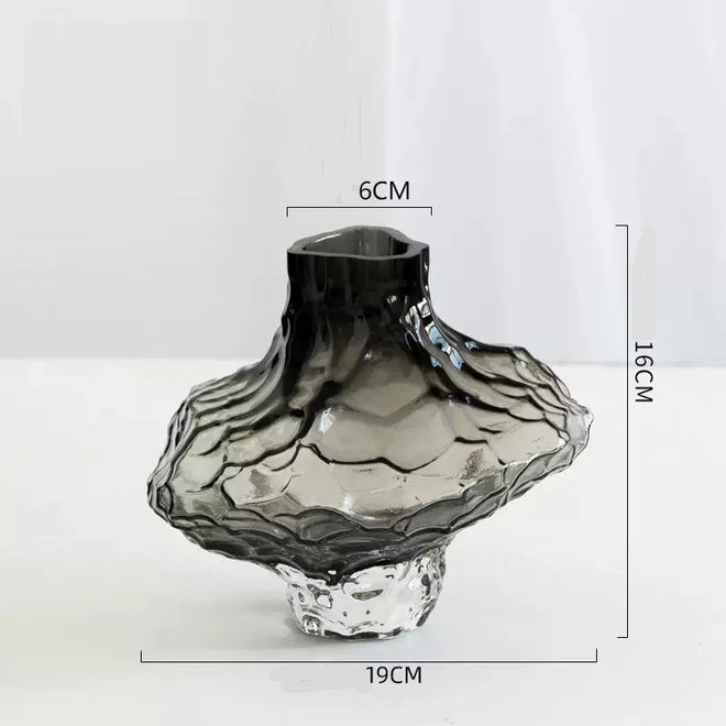 Smokey Grey Crystal Textured Modern Glass Vase - The Finishing Touch Decor
