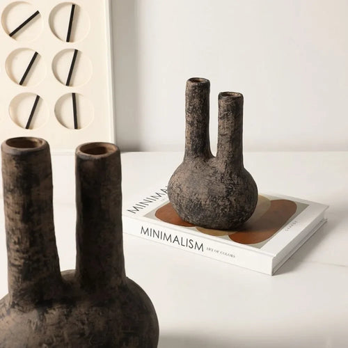 Nordic Aged Texture Ceramic Double Tube Vase - The Finishing Touch Decor