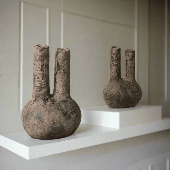 Nordic Aged Texture Ceramic Double Tube Vase - The Finishing Touch Decor