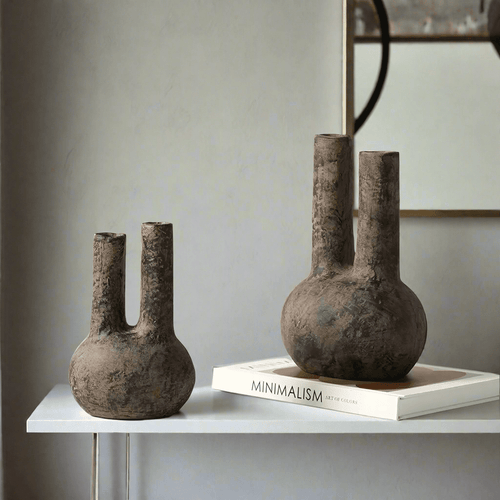 Nordic Aged Texture Ceramic Double Tube Vase - The Finishing Touch Decor