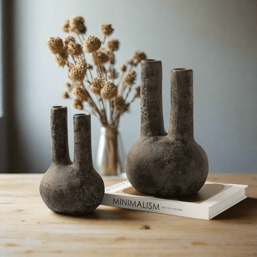 Nordic Aged Texture Ceramic Double Tube Vase - The Finishing Touch Decor