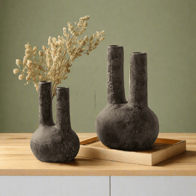 Nordic Aged Texture Ceramic Double Tube Vase - The Finishing Touch Decor