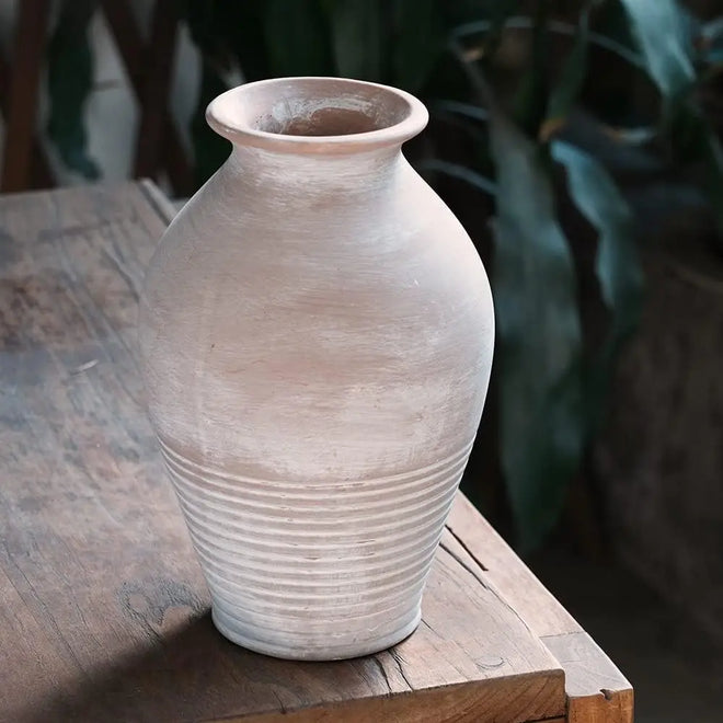 Rustic Farmhouse Whitewash Terracotta Vase - The Finishing Touch Decor