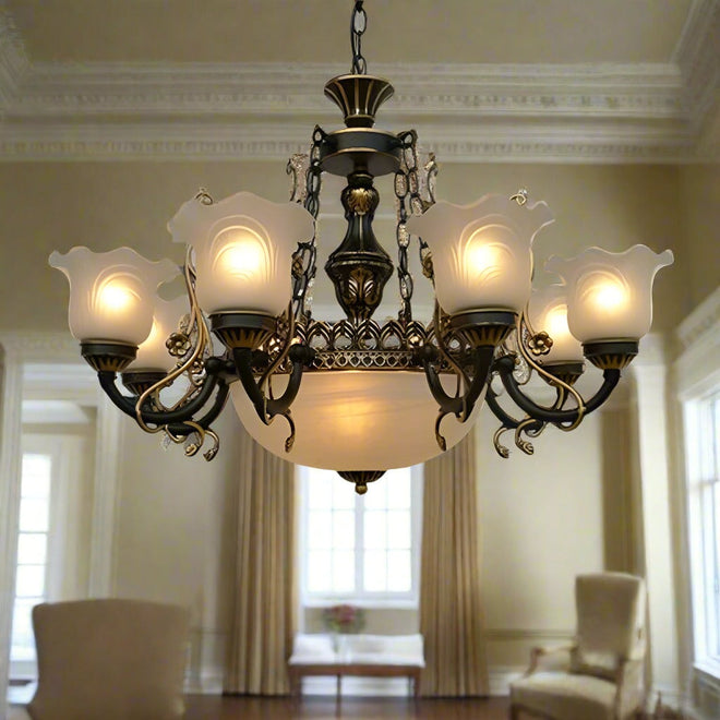 Glass & Wrought Iron Chain Classic Vintage Chandelier - The Finishing Touch Decor
