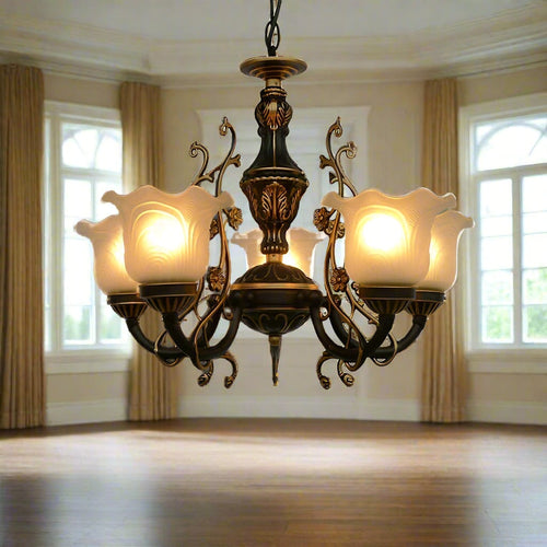 Glass & Wrought Iron Chain Classic Vintage Chandelier - The Finishing Touch Decor