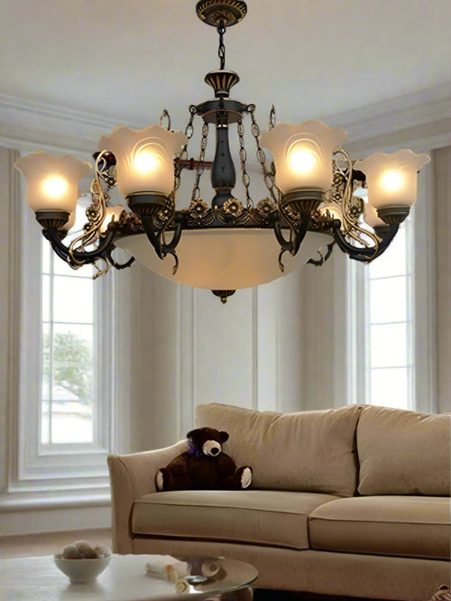 Glass & Wrought Iron Chain Classic Vintage Chandelier - The Finishing Touch Decor