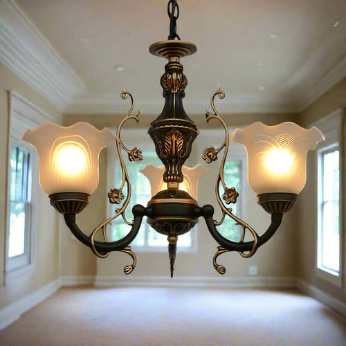 Glass & Wrought Iron Chain Classic Vintage Chandelier - The Finishing Touch Decor