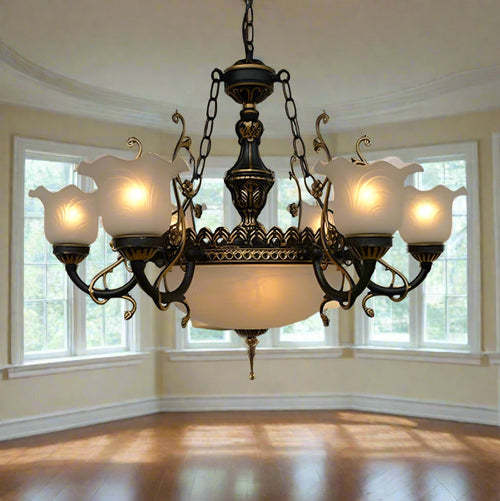 Glass & Wrought Iron Chain Classic Vintage Chandelier - The Finishing Touch Decor