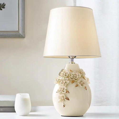Ivory French Floral Vine Ceramic Table Lamp - The Finishing Touch Decor