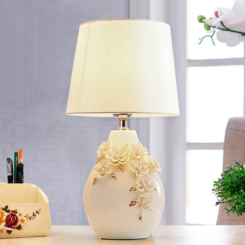 Ivory French Floral Vine Ceramic Table Lamp - The Finishing Touch Decor