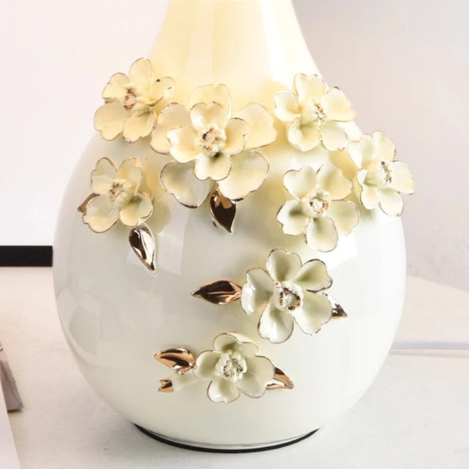 Ivory French Floral Vine Ceramic Table Lamp - The Finishing Touch Decor