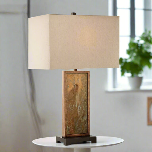 Modern Natural Slate & Bronze Rustic Set of Table Lamps - The Finishing Touch Decor