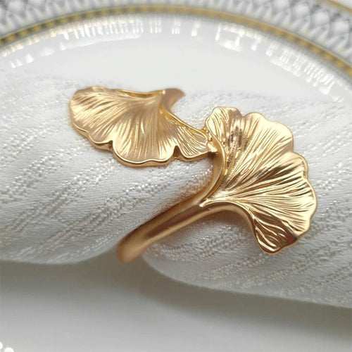Ginkgo Leaf Rose Gold Silver Handmade Metal Napkin Ring Buckles - The Finishing Touch Decor