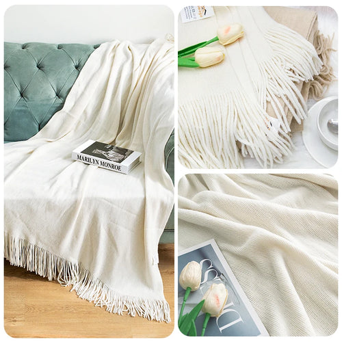 Faux-Cashmere Lightweight Fringed Throw Blanket - The Finishing Touch Decor