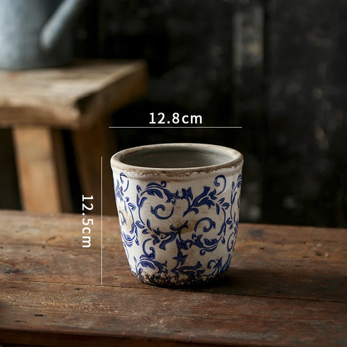 Chinese Antique Blue & White Pastoral Design Pottery Planter - The Finishing Touch Decor