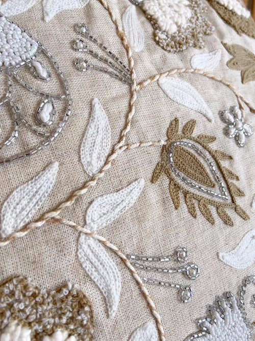 Hand-Stitched Beaded Beige Throw Pillow Covers - The Finishing Touch Decor