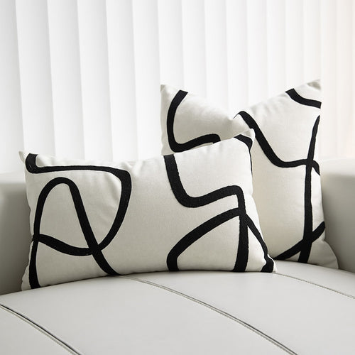 Black Stripe Suede White Cotton Throw Pillow Covers - The Finishing Touch Decor