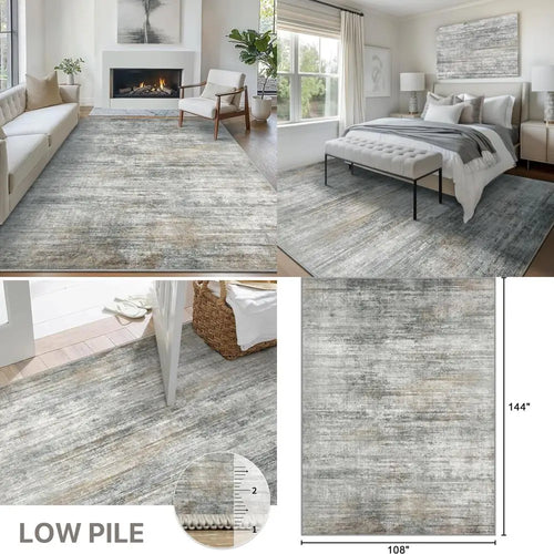 Modern Low Pile Grey Beige Neutral 9x12' Area Rug - The Finishing Touch Decor