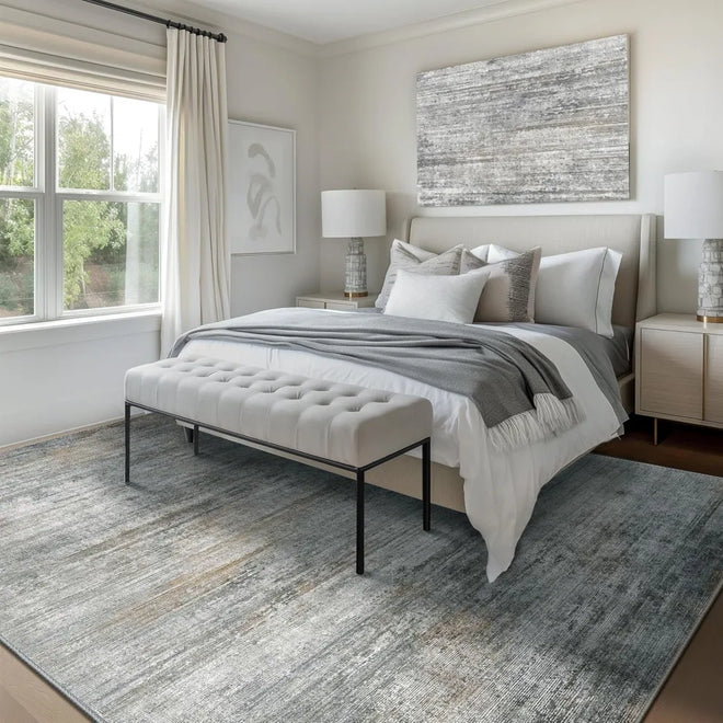 Modern Low Pile Grey Beige Neutral 9x12' Area Rug - The Finishing Touch Decor