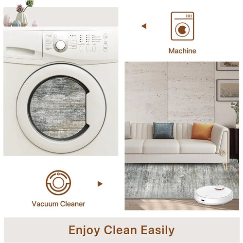 Modern Low Pile Grey Beige Neutral 9x12' Area Rug - The Finishing Touch Decor