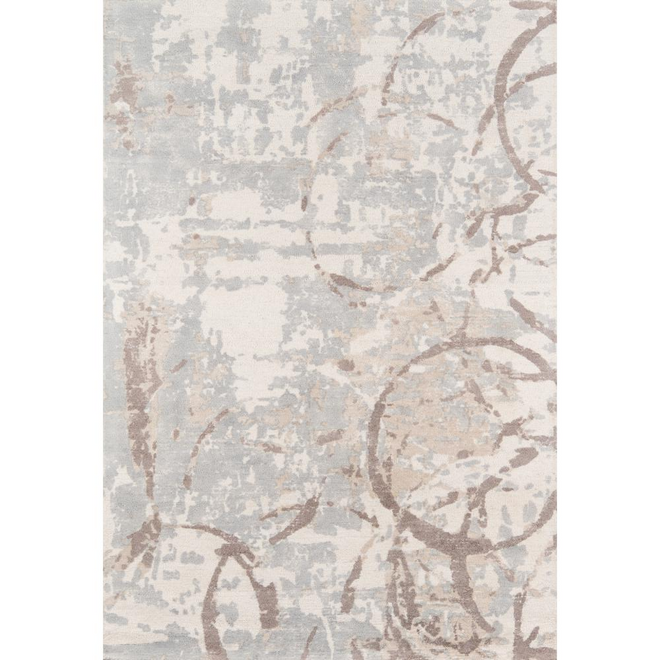 Large Grey, Beige Graffiti Circles Pattern Wool Area Rug - The Finishing Touch Decor