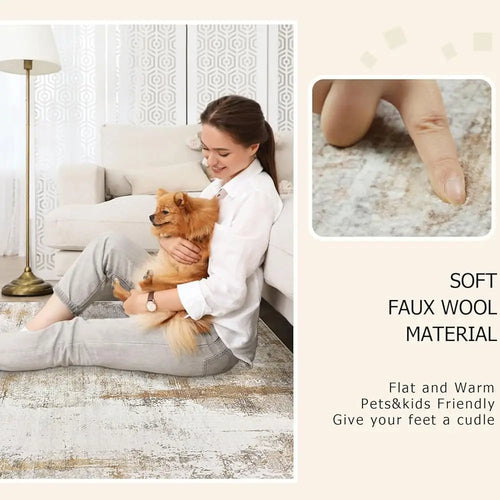 Neutral Beige & Camel Low Pile Modern Area Rug - The Finishing Touch Decor