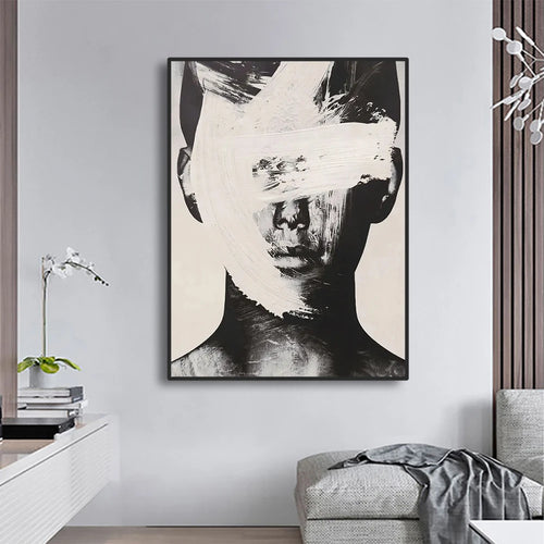 Hand-painted Black & White Nordic Portrait Oil Painting