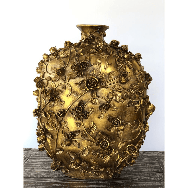 Golden Tea Rose and Vine Garden Jar Vase 20in - The Finishing Touch Decor