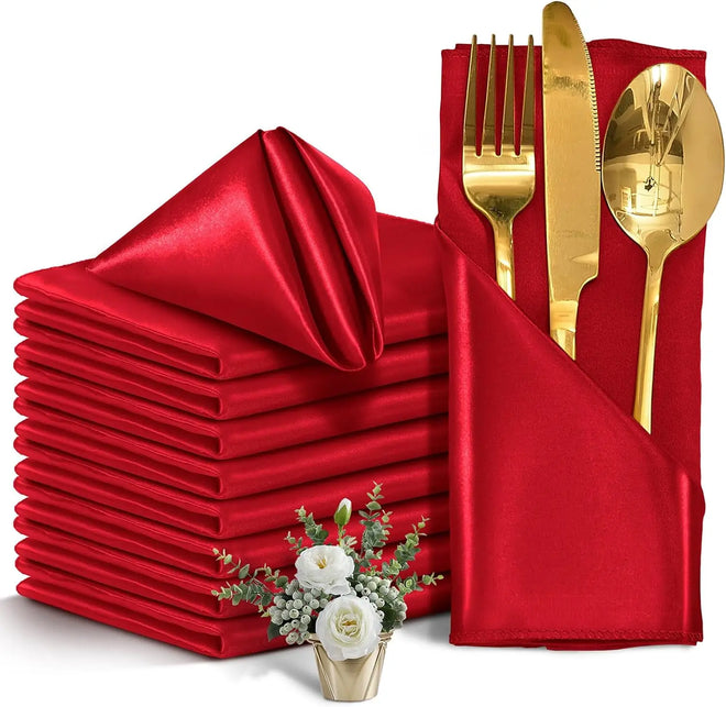 Set of 12 Silky Satin Cloth Napkins 30x30cm, Color Variety