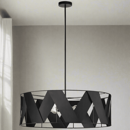 Modern Black Ribbon Metal Circular 4 Bulb Chandelier Lighting