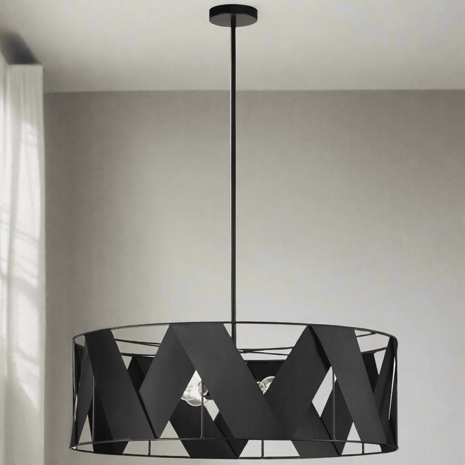Modern Black Ribbon Metal Circular 4 Bulb Chandelier Lighting