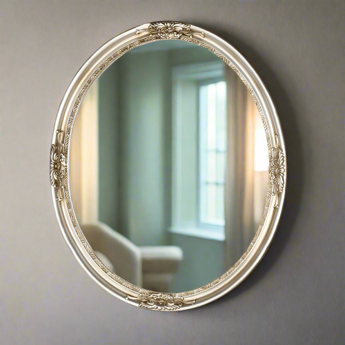 Oval Antique Silver Finish Framed Wall Mirror 22x26"
