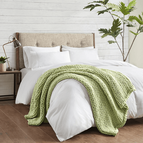 Chunky Knit Handmade Green Throw Blanket - The Finishing Touch Decor
