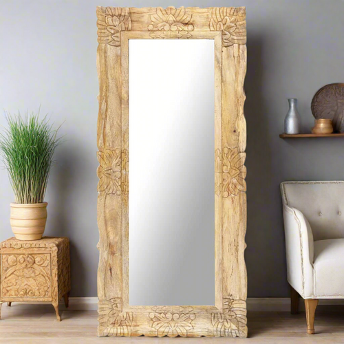 vidaXL Mirror Natural wood Solid mango wood 43.3x19.7 in
