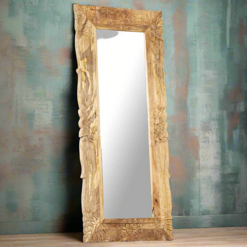 vidaXL Mirror Natural wood Solid mango wood 43.3x19.7 in
