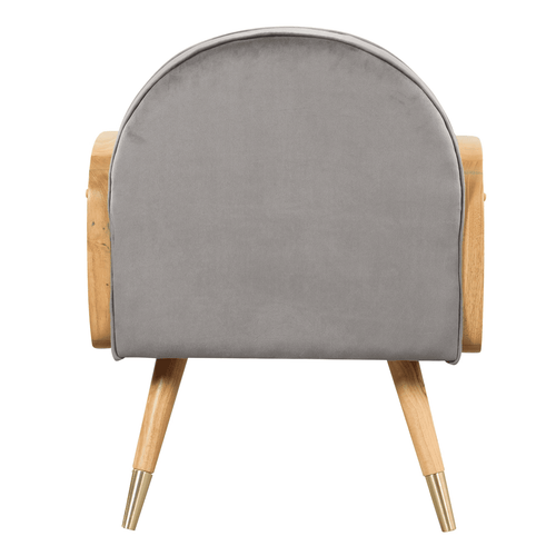 Amchair with Rattan Armrest and Metal Legs Upholstered Mid Century Modern Chairs for Living Room or Reading Room, Grey