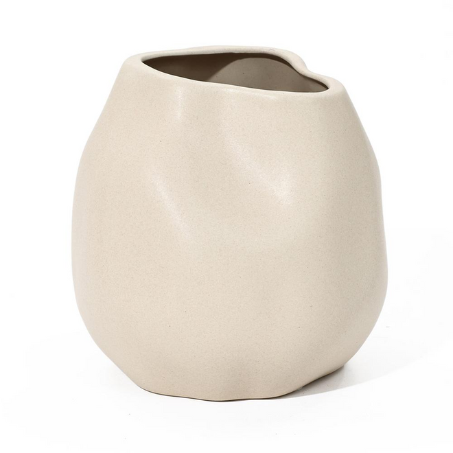 Ivory White Ceramic Modern Round Vase