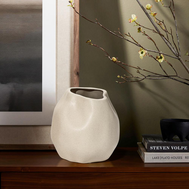 Ivory White Ceramic Modern Round Vase