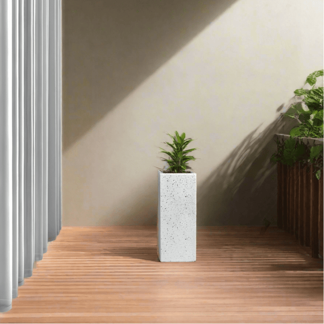 Terra Series Poly Stone Planter in Dotted White 7.9" x 7.9" 19.7" High